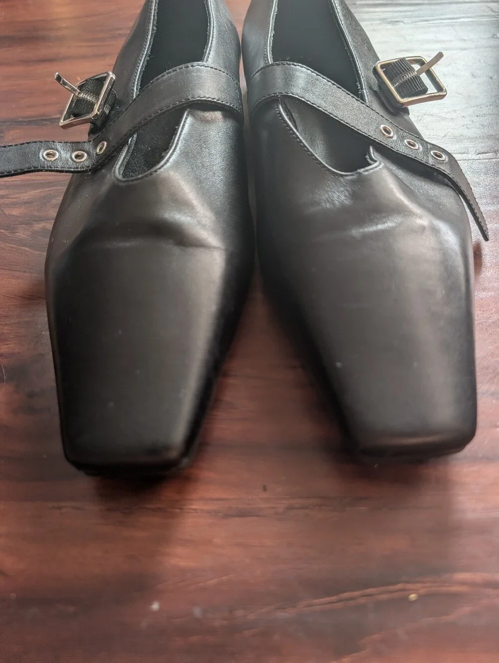 Vagabond Wioletta Buckle Strap Pointed Ballet Flats in Black Leather